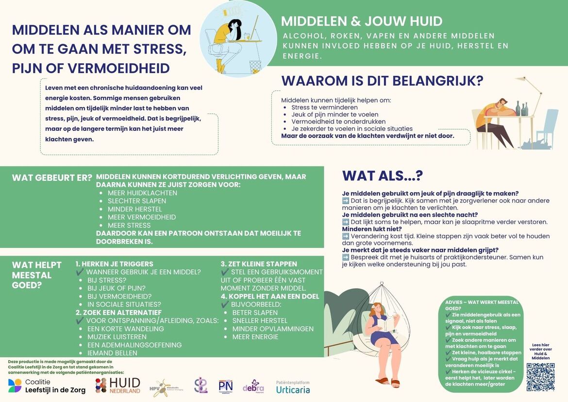 infographic leefstijl en huid - middelen als manier om om te gaan met stress pijn vermoeidheid